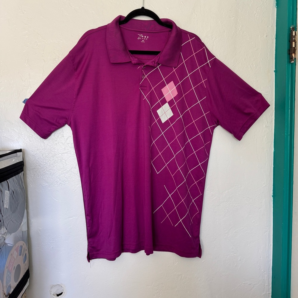 PBX Pro Men's XXL Purple Geometric Polo‎ Shirt Lightweight Golf Shirt
